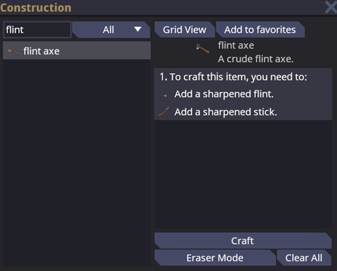 flint axe crafting menu
